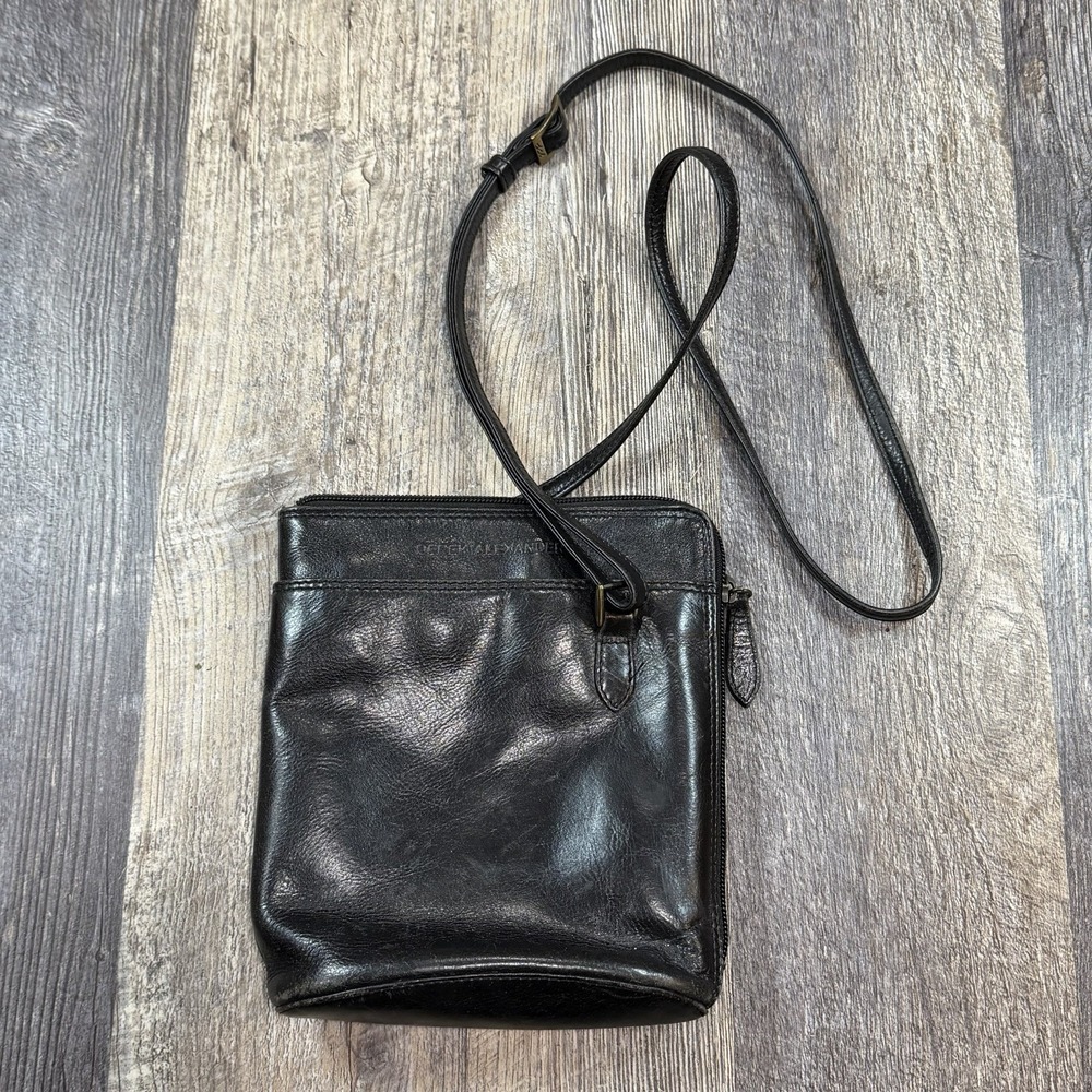 Vintage‎ Derek Alexander Black Leather Crossbody Organizer Bag Purse Adjustable